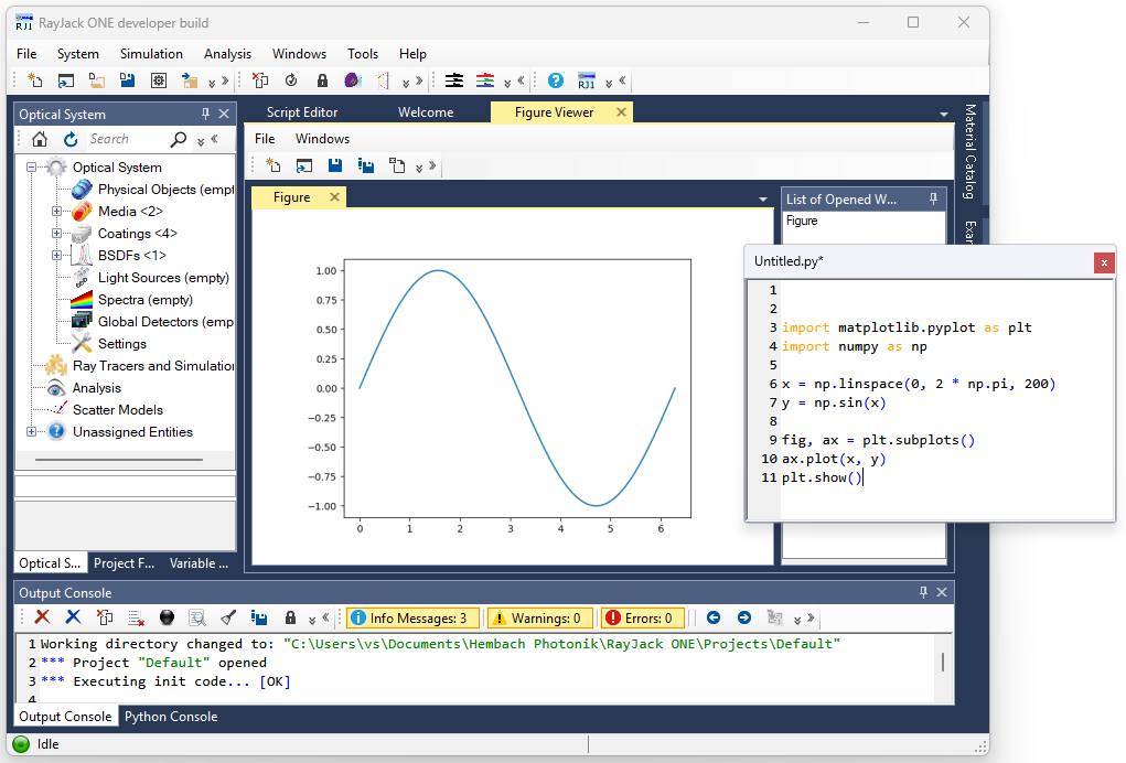 Interfaccia di RayJack ONE® con script Python e grafico matplotlib